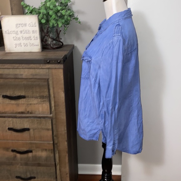 Rebel Wilson x Angels Chambray plus size Army with pockets button up shirt 1X - Picture 5 of 13